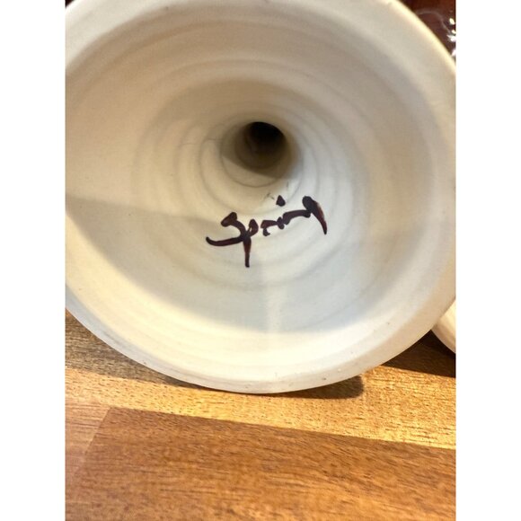 Vtg. Set of 2 Handcrafted Pottery Stoneware Wine Glasses Goblets Chalice SIGNED - Picture 7 of 8